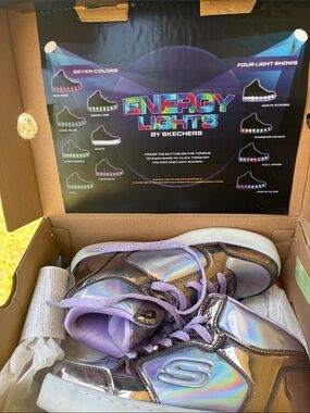Skechers Kids Holographic Purple Lace-Up Energy Lights Sneakers